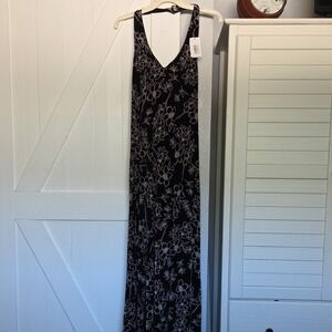 Coldwater Creek Black Floral Maxi Dress Sleeveless V-Neck Size 10
